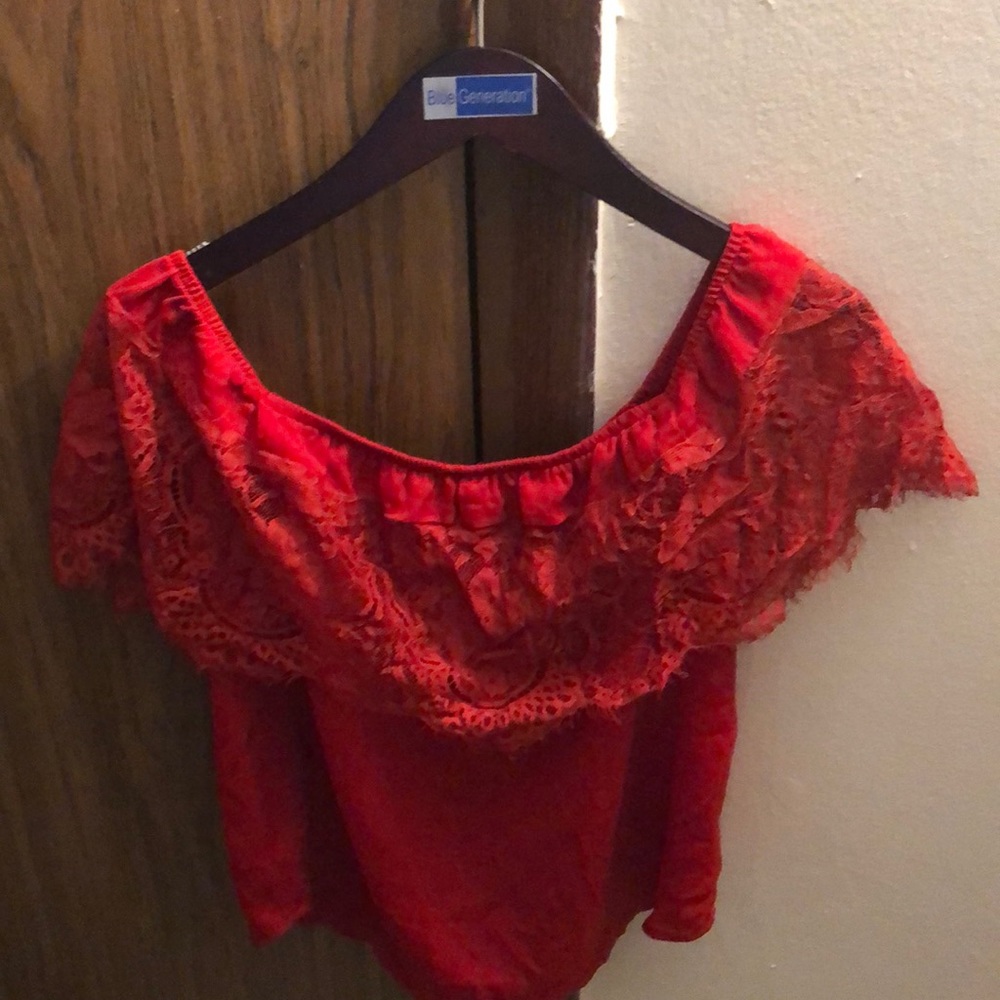 Off the shoulder red top